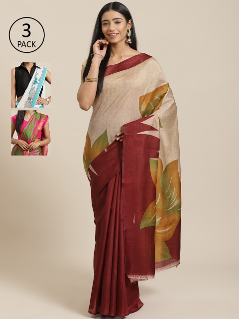 KALINI Pack Of 3 Printed Sarees, Maroon