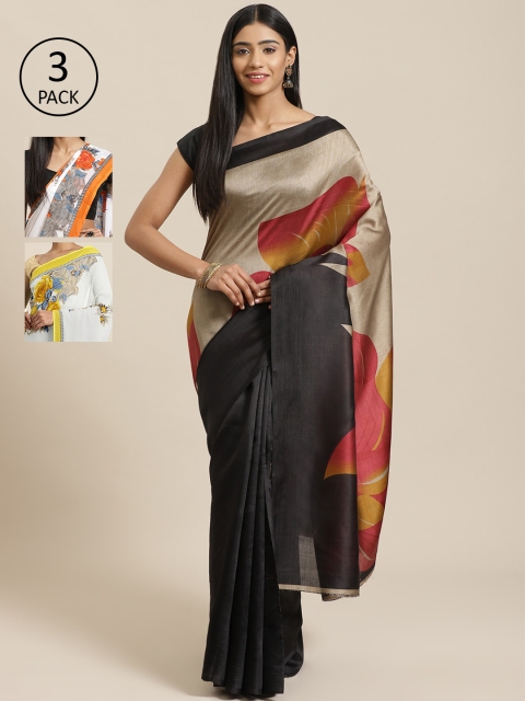 KALINI Pack Of 3 Art Silk Sarees, Black