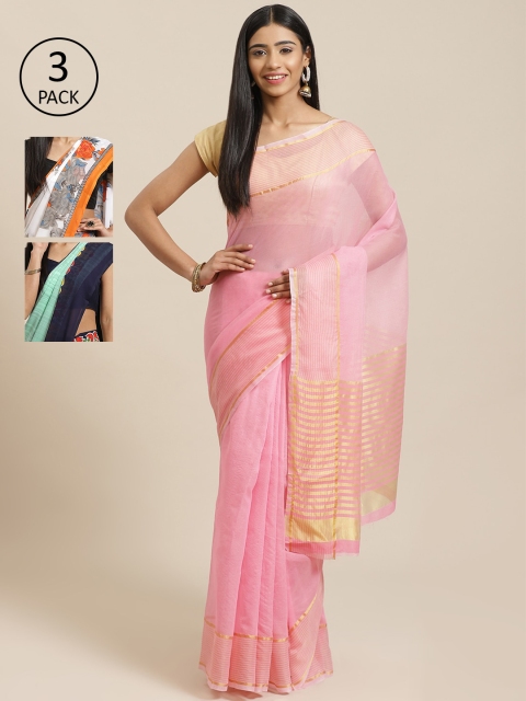 KALINI Pack Of 3 Sarees, Pink