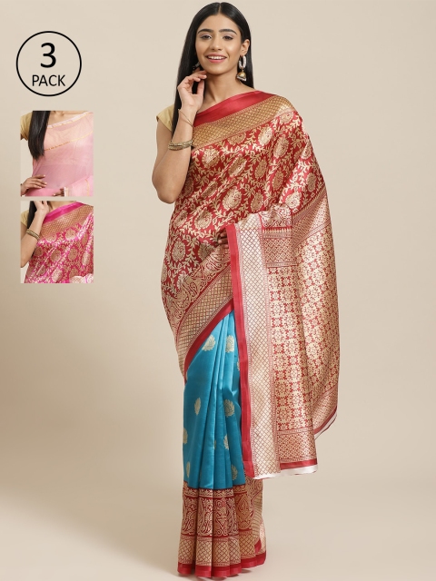 KALINI Pack Of 3 Printed Saree, Red