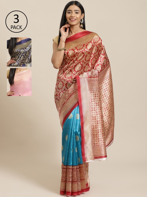 KALINI Pack of 3 Sarees, Red