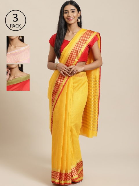 KALINI Pack Of 3 Sarees, Yellow