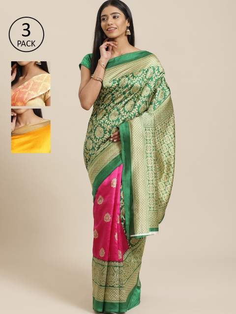 KALINI Pack Of 3 Sarees, Green
