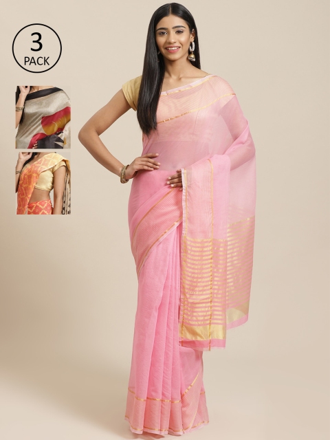 KALINI Pack Of 3 Sarees, Pink