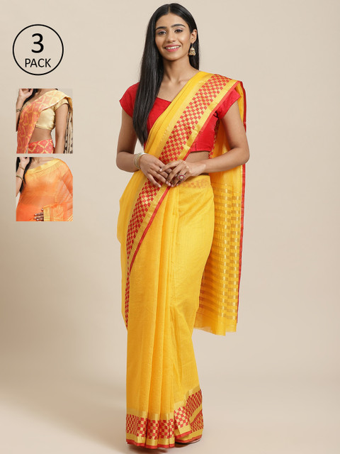 KALINI Pack Of 3 Saree, Yellow 
KALINI Pack Of 3 Saree, Yellow