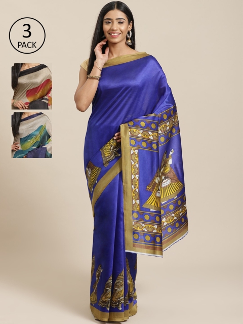 KALINI Pack Of 3 Sarees, Blue