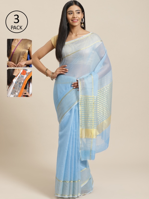 KALINI Pack Of 3 Saree, Blue