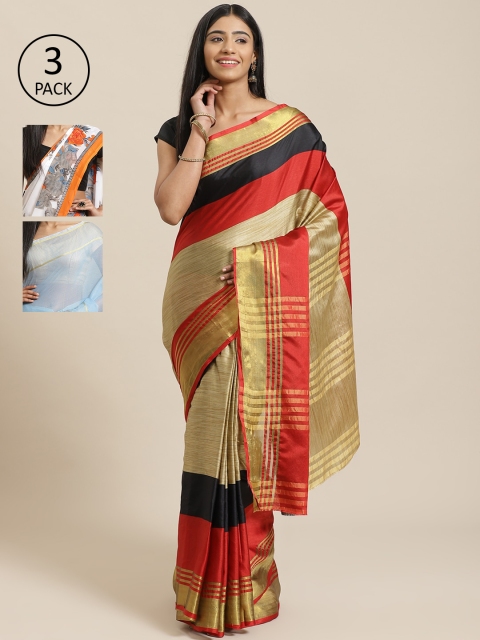 KALINI Pack Of 3 Sarees, Beige