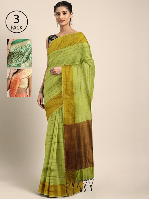 KALINI Pack Of 3 Saree, Lime green