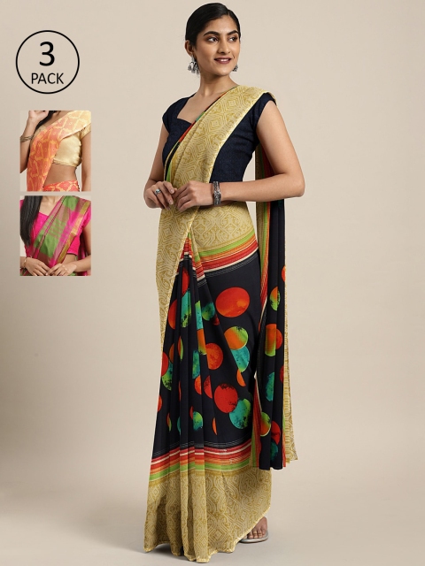 KALINI Pack of 3 Sarees, Black
