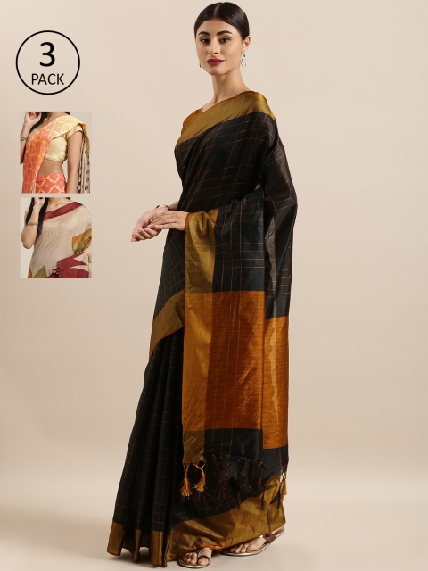KALINI Pack of 3 Saree, Black
