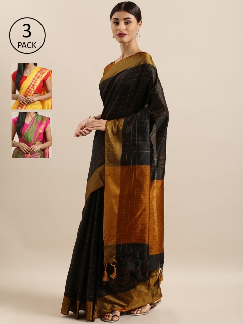 KALINI Pack of 3 Saree, Black