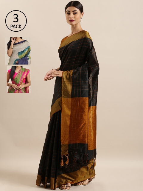 KALINI Pack Of 3 Art Silk Sarees, Black