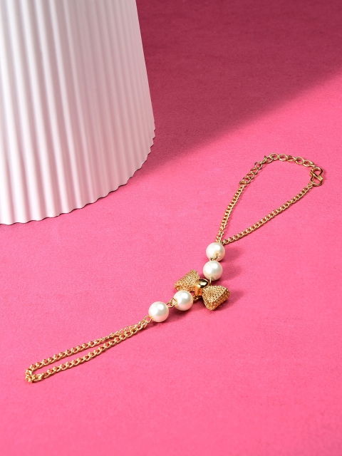 Zaveri Pearls Gold-Plated & White Beaded Ring Bracelet