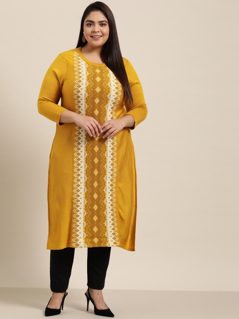 Sztori Women Plus Size Mustard Yellow & Beige Ethnic Motifs Jacquard Winter Straight Kurta
Sztori Women Plus Size Mustard Yellow & Beige Ethnic Motifs Jacquard Winter Straight Kurta