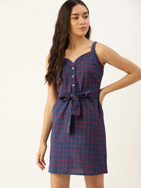 DressBerry Women Stunning Blue Checked Dress