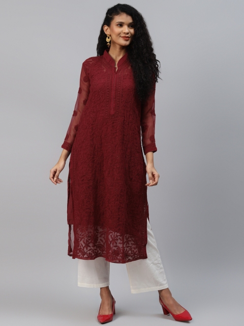 ADA Women Maroon Ethnic Motifs Hand Embroidered Chikankari Kurta With Matching Slip
ADA Women Maroon Ethnic Motifs Hand Embroidered Chikankari Kurta With Matching Slip
