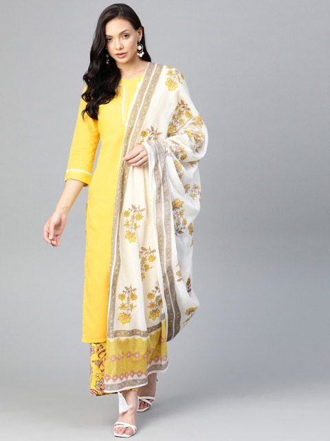 Yuris Women Yellow & White Yoke Design Pure Cotton Kurta with Palazzos & With Dupatta
Yuris Women Yellow & White Yoke Design Pure Cotton Kurta with Palazzos & With Dupatta