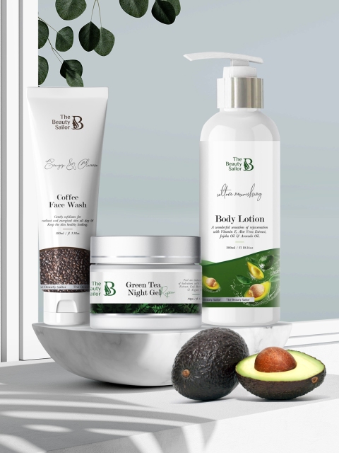 The Beauty Sailor Set of 3 Coffee Face Wash + Avocado Body Lotion + Green Tea Night Gel, White
The Beauty Sailor Set of 3 Coffee Face Wash + Avocado Body Lotion + Green Tea Night Gel, White