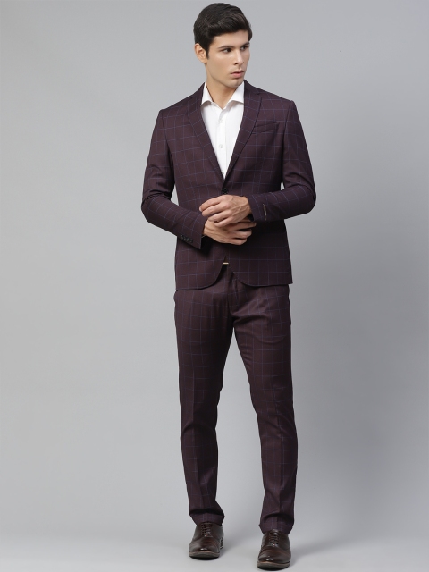 Blackberrys Men Wine-Coloured & Blue Checked Fashion Slim-Fit Single-Breasted Formal Suit, Burgundy
Blackberrys Men Wine-Coloured & Blue Checked Fashion Slim-Fit Single-Breasted Formal Suit, Burgundy