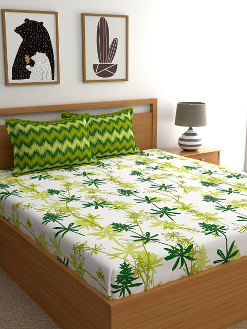 Home Ecstasy White & Green Floral 140 TC Cotton 1 King Bedsheet with 2 Pillow Covers
Home Ecstasy White & Green Floral 140 TC Cotton 1 King Bedsheet with 2 Pillow Covers
