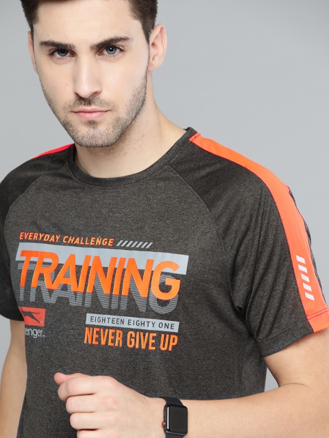 Slazenger Men Charcoal Grey & Neon Orange Printed Training T-shirt