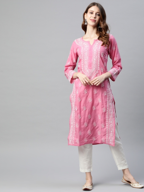 ADA Women Pink & White Ethnic Motifs Embroidered Chikankari Sustainable Straight Kurta
ADA Women Pink & White Ethnic Motifs Embroidered Chikankari Sustainable Straight Kurta