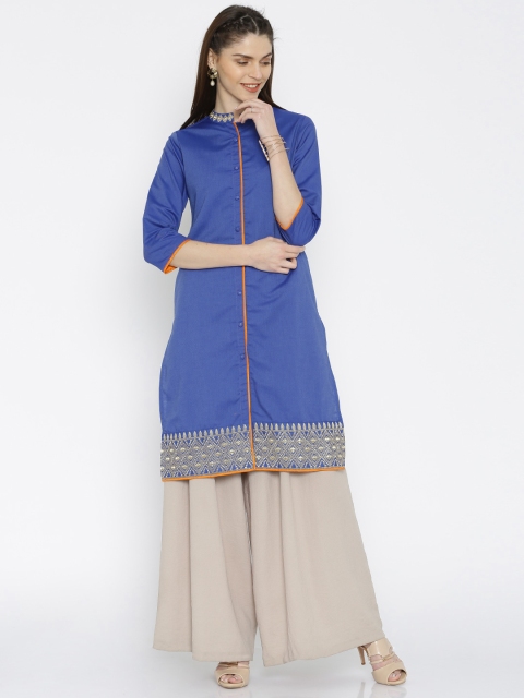 Anouk Women Blue Straight Kurta
