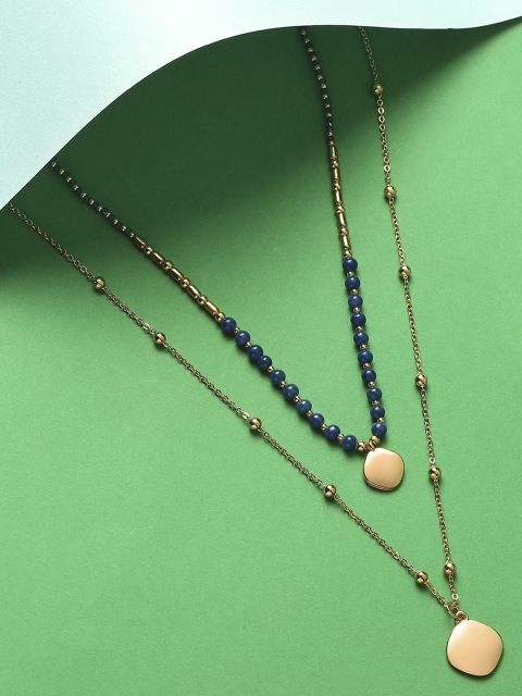 Accessorize Gold-Plated & Navy Blue Metal Layered Minimal Necklace