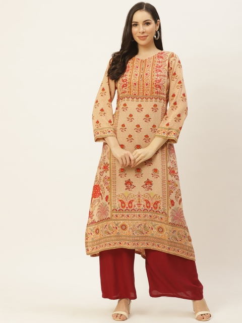 aarke Ritu Kumar Women Beige & Coral Orange Ethnic Motifs Printed Keyhole Neck Kurta
aarke Ritu Kumar Women Beige & Coral Orange Ethnic Motifs Printed Keyhole Neck Kurta