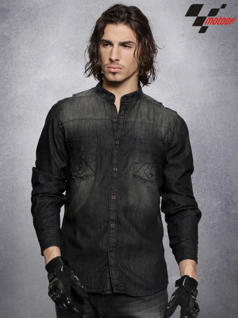 RDSTR Black MotoGP Washed Denim Casual Shirt