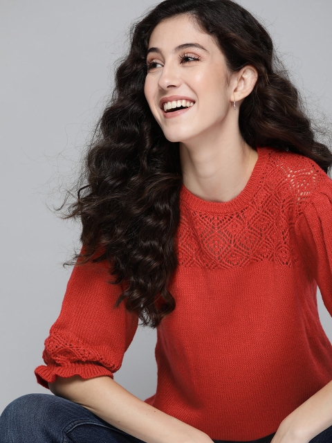Mast & Harbour Women Red Cable Knit Pullover