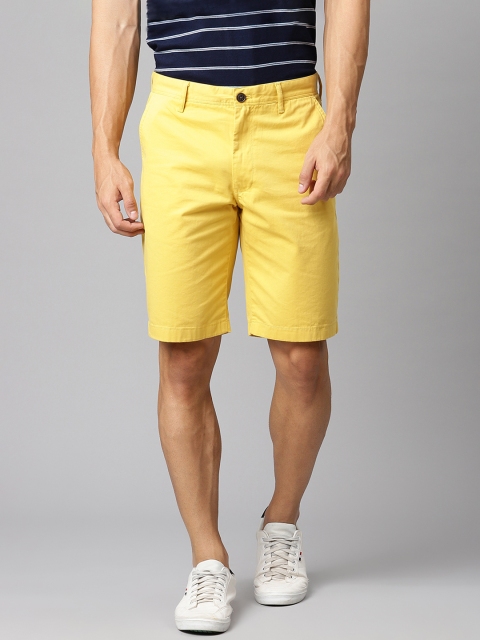 Indian Terrain Men Yellow Solid Pure Cotton Mid-Rise Chino Shorts