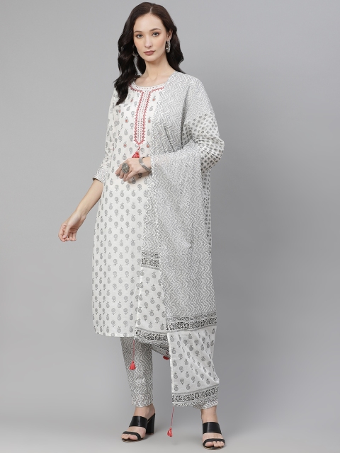 PIROH Women White & Black Ethnic Motifs Thread Work Cotton Kurta with Trousers & Dupatta
PIROH Women White & Black Ethnic Motifs Thread Work Cotton Kurta with Trousers & Dupatta