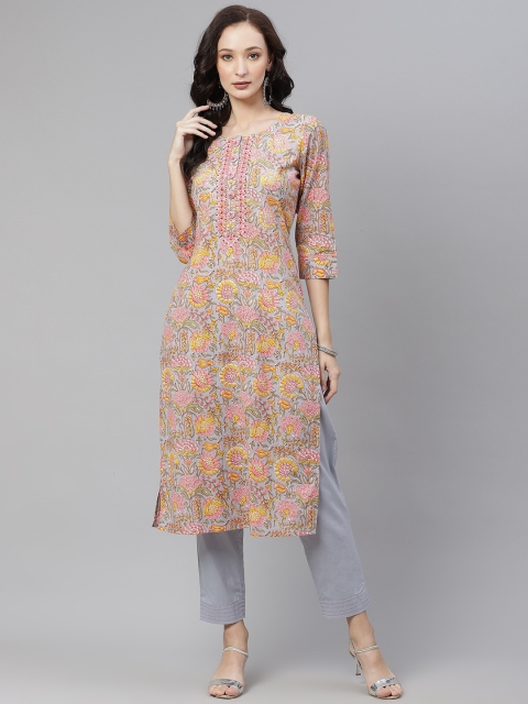 PIROH Women Grey & Pink Ethnic Motifs Printed Thread Work Pure Cotton Kurta with Trousers
PIROH Women Grey & Pink Ethnic Motifs Printed Thread Work Pure Cotton Kurta with Trousers