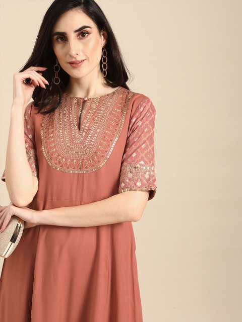 all about you Women Peach-Coloured & Gold Ethnic Yoke Embroidered Fit & Flare Maxi Dress
all about you Women Peach-Coloured & Gold Ethnic Yoke Embroidered Fit & Flare Maxi Dress