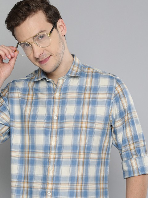 Mast & Harbour Men Blue And Tartan Checked Pure Cotton Casual Shirt