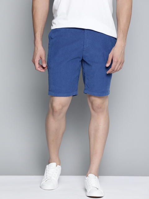 Mast & Harbour Men Blue Corduroy Pure Cotton Regular Shorts
