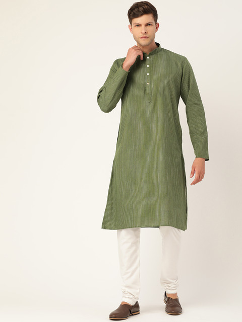 RAJUBHAI HARGOVINDAS Men Olive Green & White Striped Pure Cotton Kurta with Churidar
RAJUBHAI HARGOVINDAS Men Olive Green & White Striped Pure Cotton Kurta with Churidar
