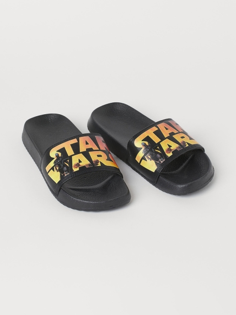H&M Girls Black & Yellow Star Wars Printed Pool Sliders