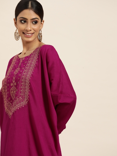 Sangria Women Magenta& Golden Ethnic Yoke Design Sequinned Kurta with Trousers
Sangria Women Magenta& Golden Ethnic Yoke Design Sequinned Kurta with Trousers