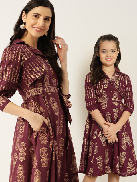 Sangria Girls Burgundy & Golden Pure Cotton Printed Fit & Flare Dress
Sangria Girls Burgundy & Golden Pure Cotton Printed Fit & Flare Dress