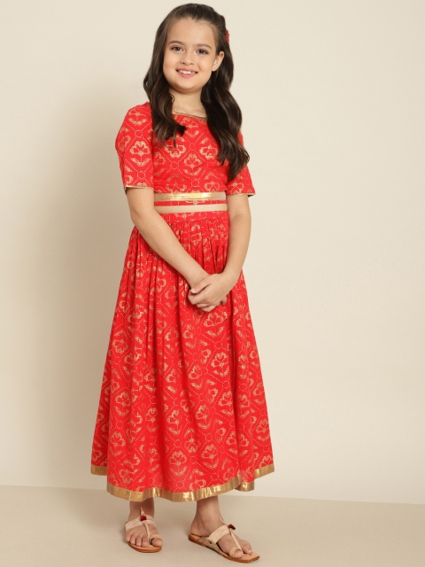 Sangria Girls Red & Golden Ethnic Motifs Foil Print Ready to Wear Lehenga with Blouse
Sangria Girls Red & Golden Ethnic Motifs Foil Print Ready to Wear Lehenga with Blouse