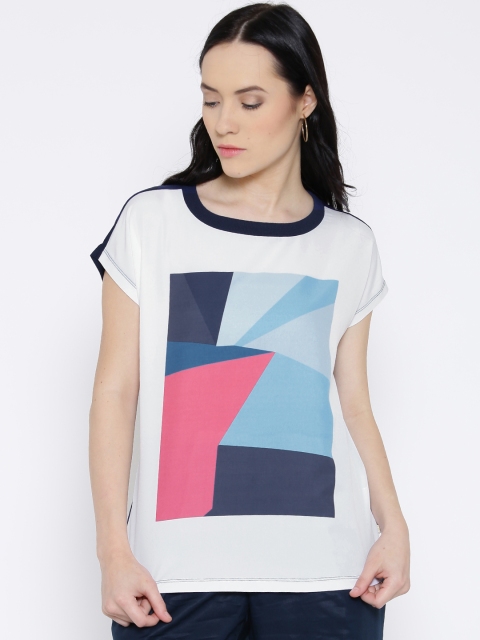 United Colors of Benetton Women White Printed Regular Top