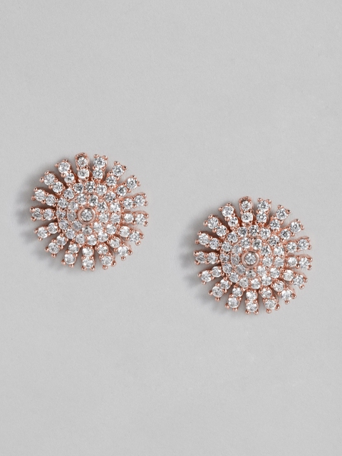 Peora Rose Gold-Plated & White American Diamond Studded Stud Earrings
