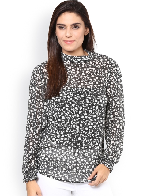 Harpa Black Printed Georgette Top