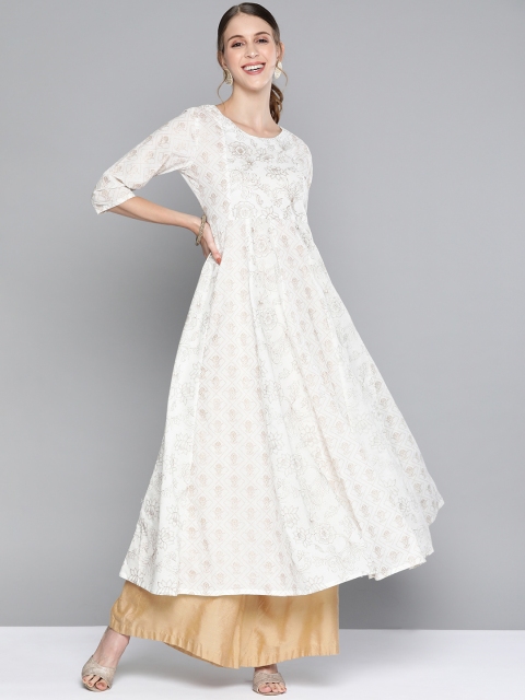 HERE&NOW Classic White and Gold Printed kurta