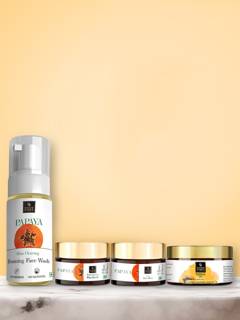 Good Vibes Papaya Range Combo Kit - Foaming Face Wash, Face Scrub, Face Mask, Face Gel, White
Good Vibes Papaya Range Combo Kit - Foaming Face Wash, Face Scrub, Face Mask, Face Gel, White