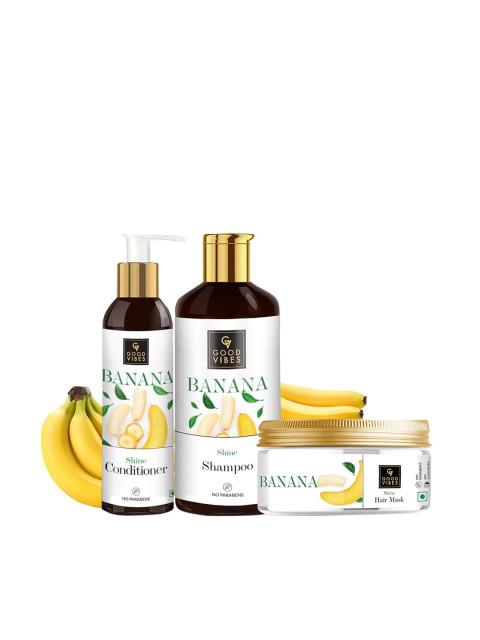 Good Vibes Banana Haircare Combo - Shampoo 300ml , Conditioner 200ml, Hair Mask 200g, White
Good Vibes Banana Haircare Combo - Shampoo 300ml , Conditioner 200ml, Hair Mask 200g, White