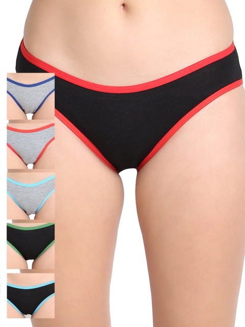 Leading Lady Women Pack of 6 Bikini Briefs MP03, Black
